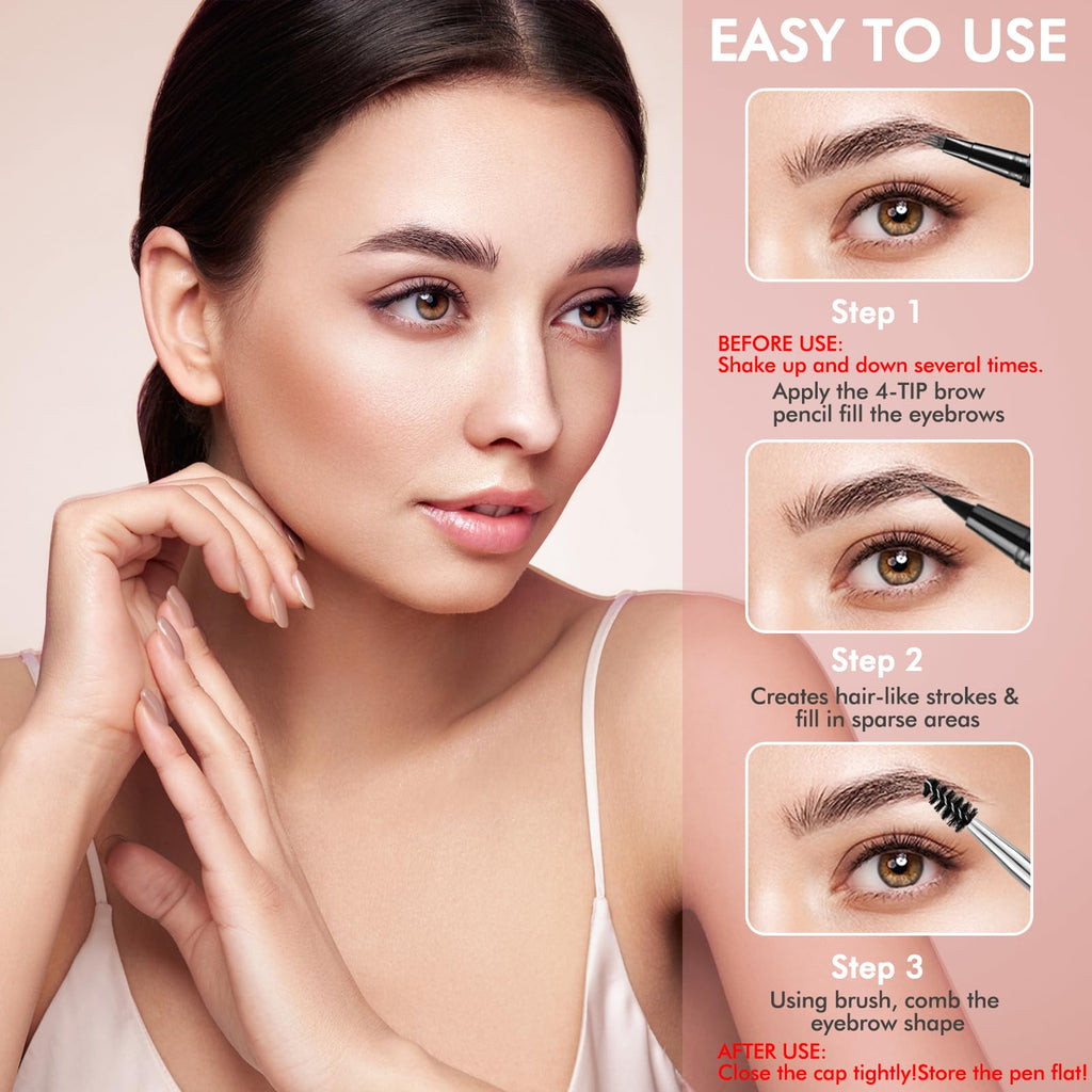 LAVONE Eyebrow Pen 2-in-1 Waterproof Microblading Brow Pencil – Brunette