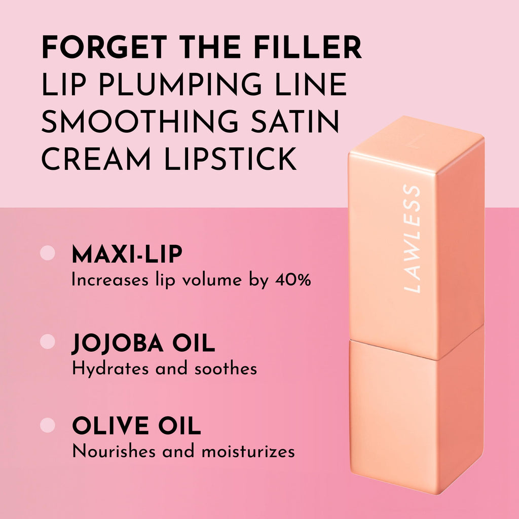 LAWLESS Forget the Filler Lip-Plumping Lipstick Tropic – Satin Cream Lipstick, 0.1 oz