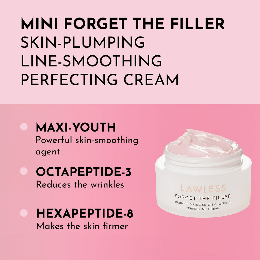 Lawless Mini Forget the Filler Skin-Plumping Cream – Prime, Plump & Smooth, Non-Acne Hydrating Moisturizer (0.5 oz)