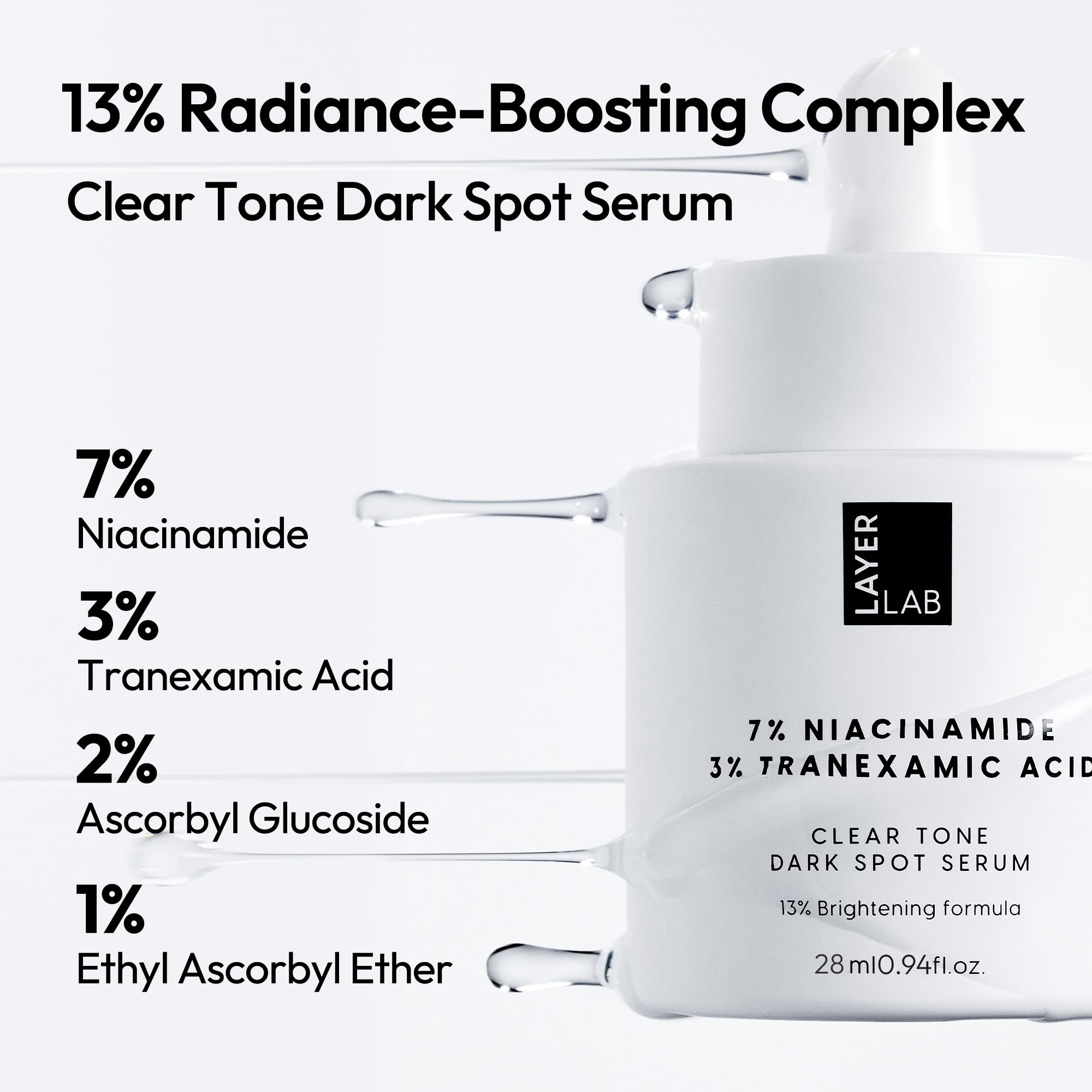 LAYERLAB Niacinamide 7% & Tranexamic Acid 3% Serum | 13% Radiance Complex | Dark Spot Appearance | 0.94 fl oz
