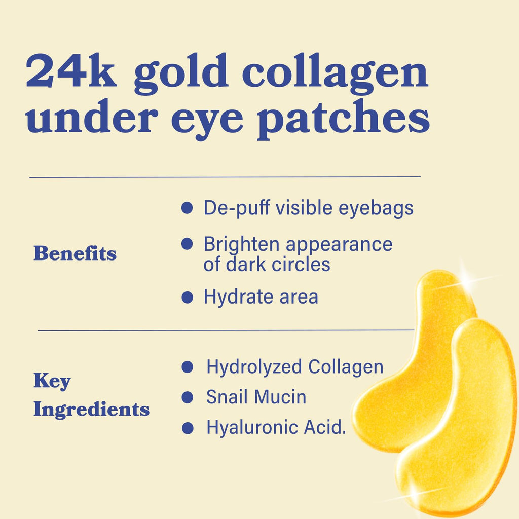 LE GUSHE Gold Under Eye Patches – Puffy Eyes & Dark Circles, 30 Pairs