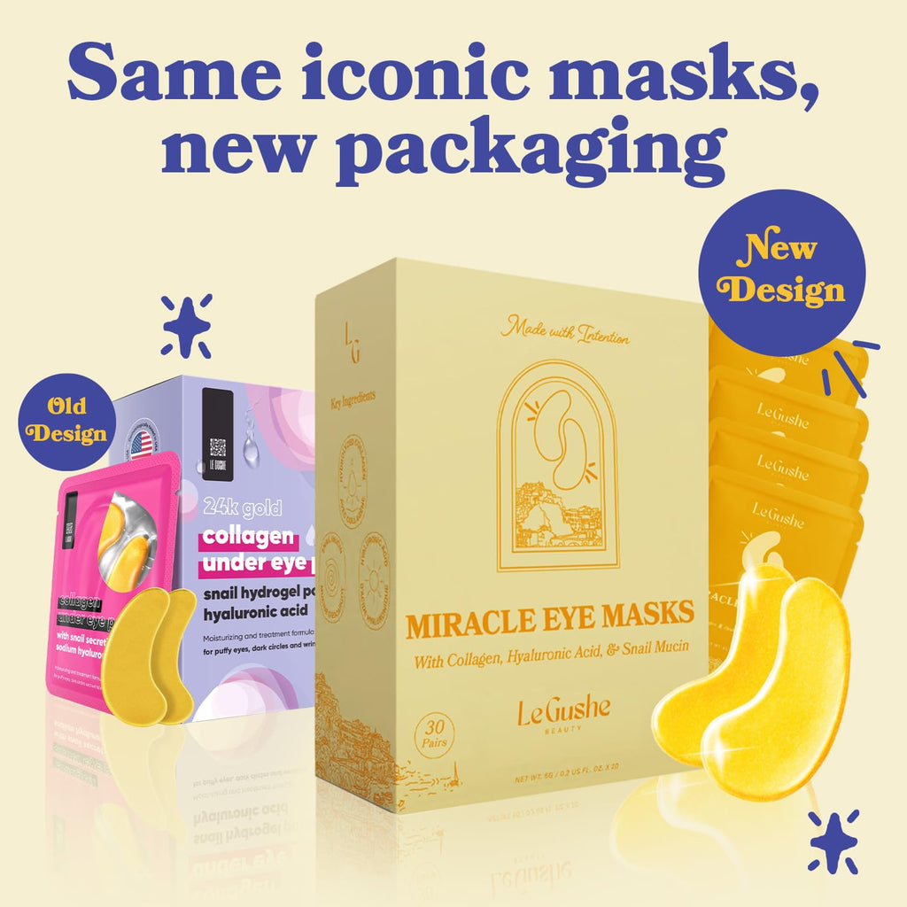 LE GUSHE Gold Under Eye Patches – Puffy Eyes & Dark Circles, 30 Pairs