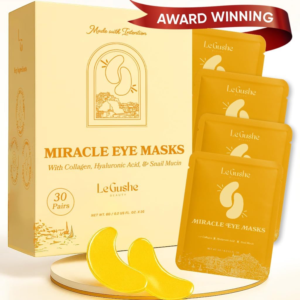 LE GUSHE Gold Under Eye Patches – Puffy Eyes & Dark Circles, 30 Pairs