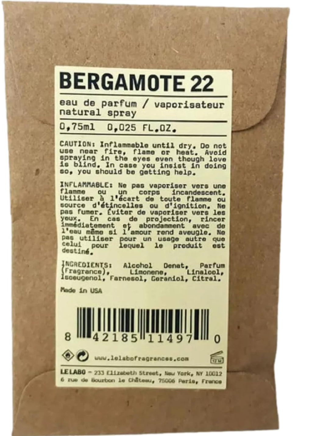 Le Labo Bergamot 22 Unisex Perfume EDP Vial – 0.75 ml Travel Sample (One Per Order)