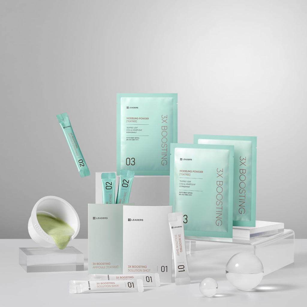 LEADERS 3X Boosting Modeling Mask – 3-Step Korean Skincare Set with Tea Tree (3-Pack)