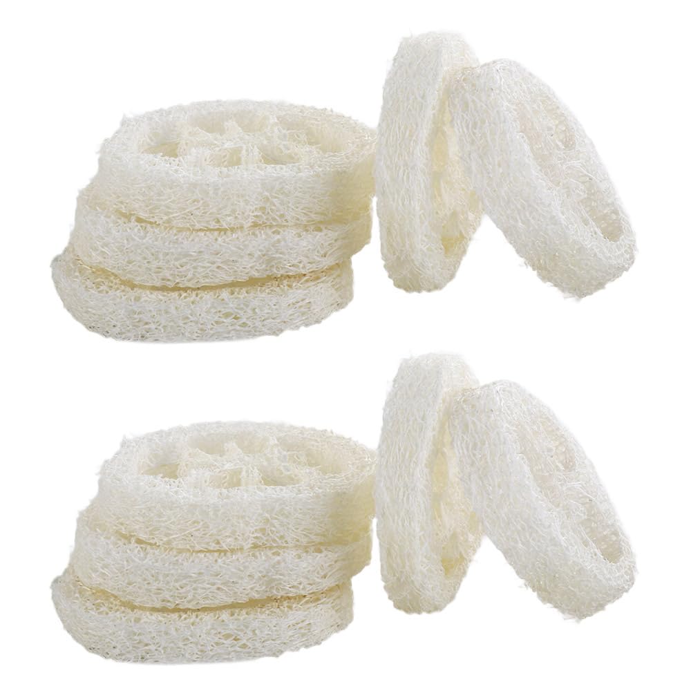 Leadigol Natural Loofah Slices – 10-Pack, 2 Inch, 5-7 cm Dia, 1 cm Thick, Body Scrub, Dishwashing & Soap Dish