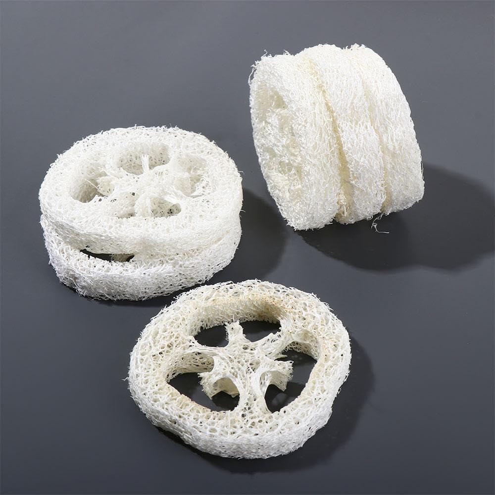 Leadigol Natural Loofah Slices – 10-Pack, 2 Inch, 5-7 cm Dia, 1 cm Thick, Body Scrub, Dishwashing & Soap Dish