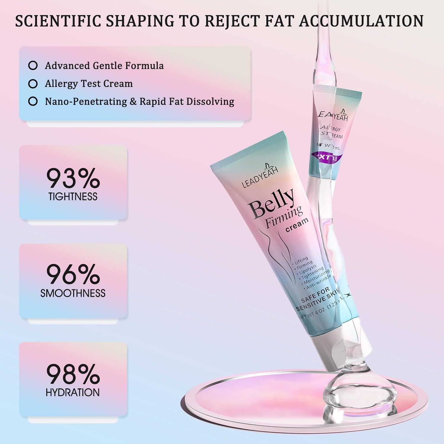 Leadyeah B Flat Belly Firming Cream – Firming, Moisturizing & Lifting for Stomach, Thighs & Butt (125 ml + 5 ml)