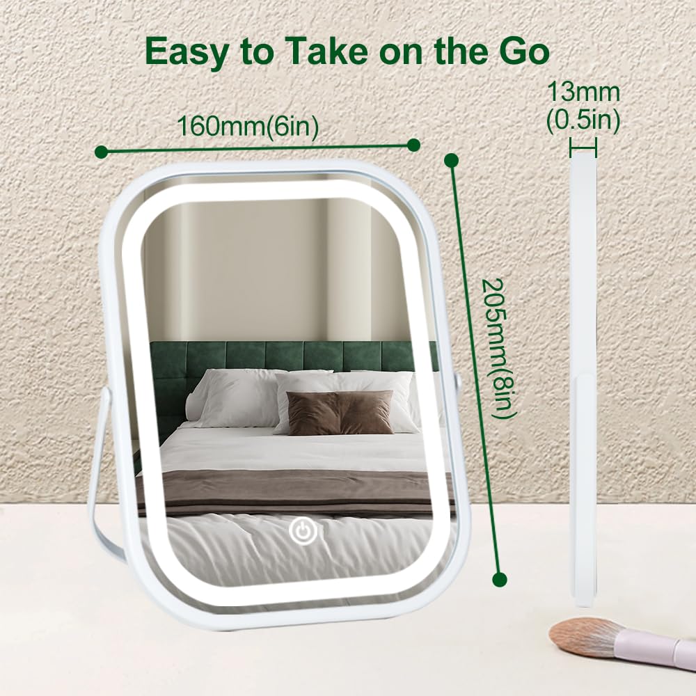Leadzones Rechargeable Desk Vanity Mirror with Lights — 8x6 Inch Foldable