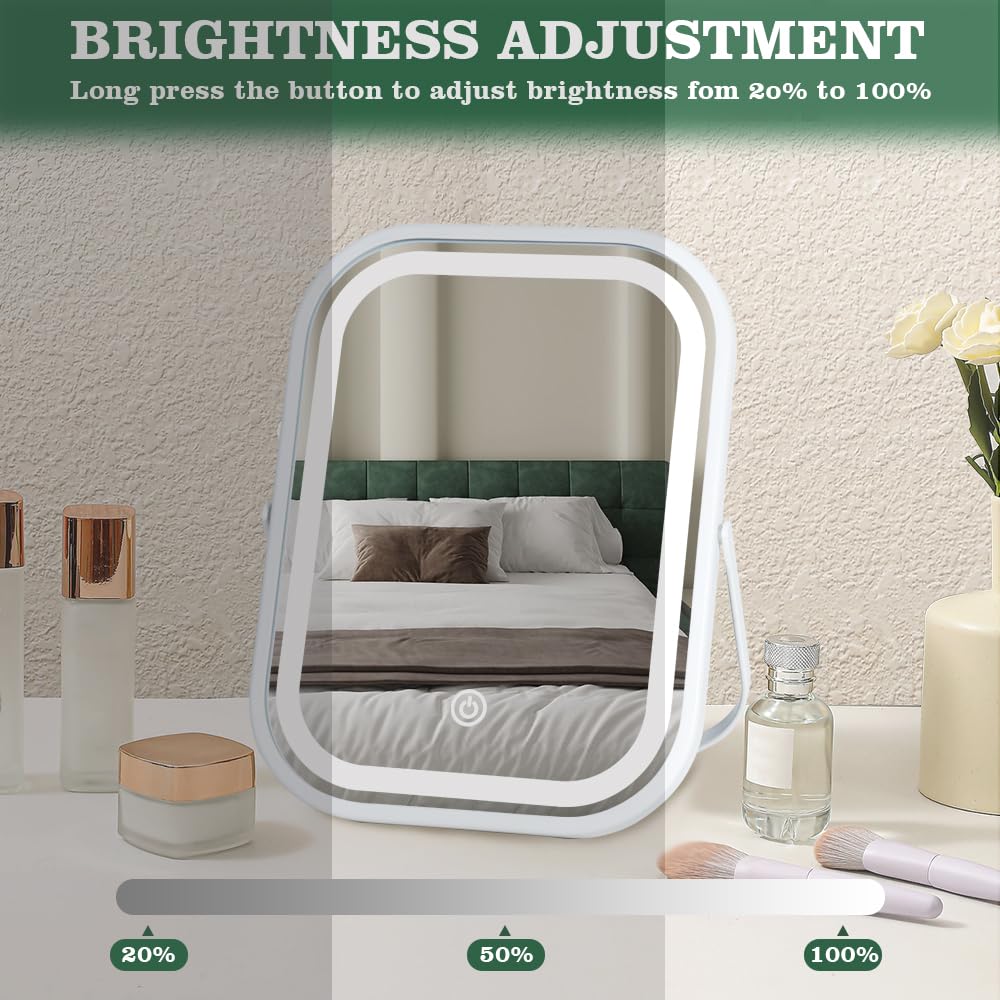 Leadzones Rechargeable Desk Vanity Mirror with Lights — 8x6 Inch Foldable