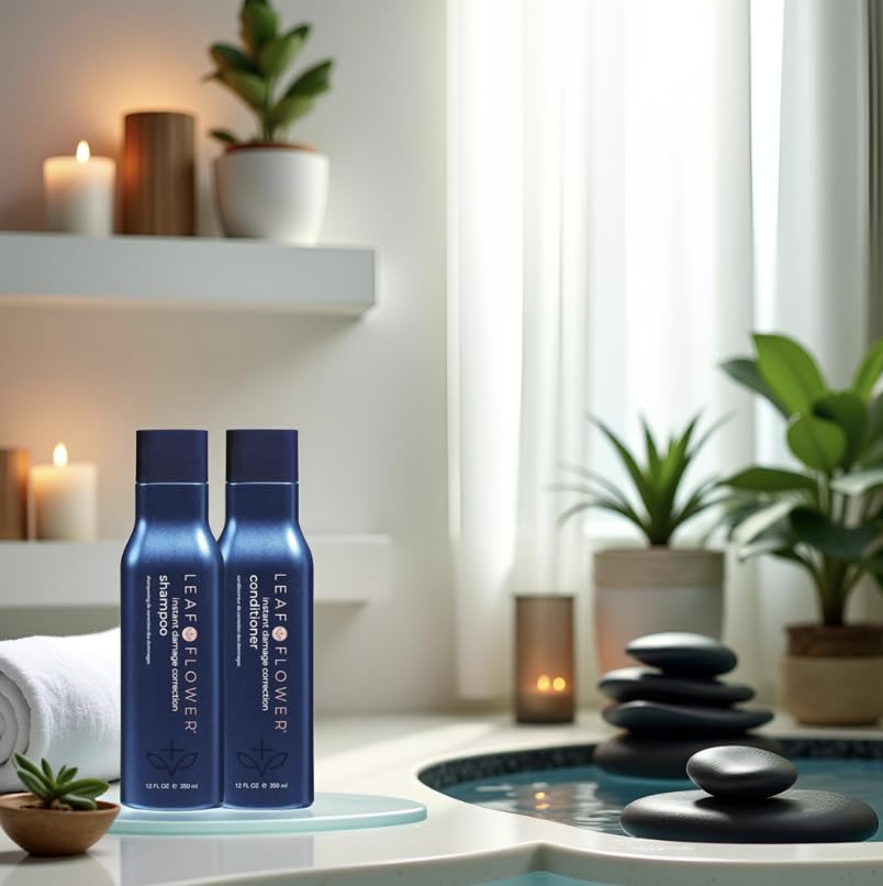 Leaf & Flower Shampoo & Conditioner Duo – 12 oz Blue Packaging for Damage Repair and Gentle Care
