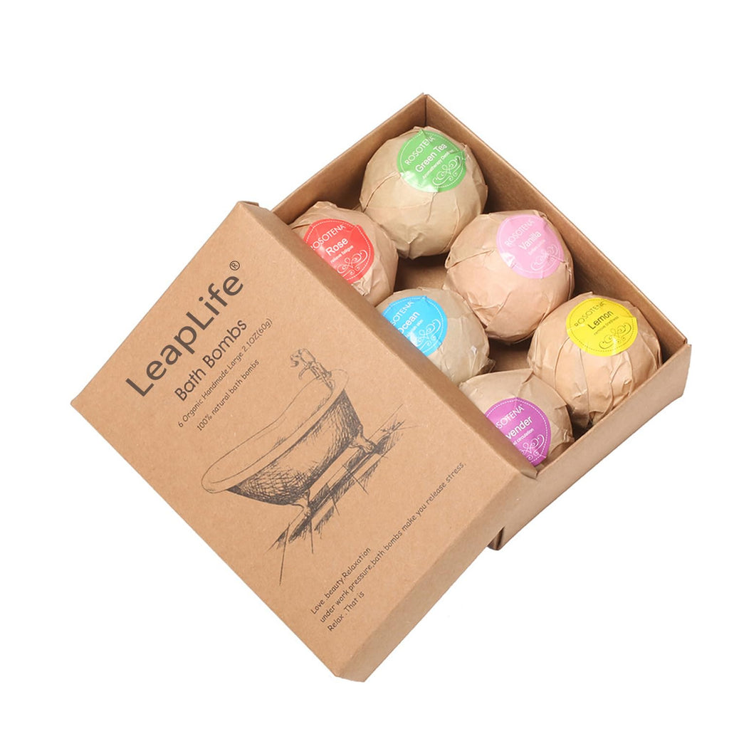 LeapLife Bath Bombs Gift Set – 6 Scents, 60g Each, Organic Handmade Fizzers
