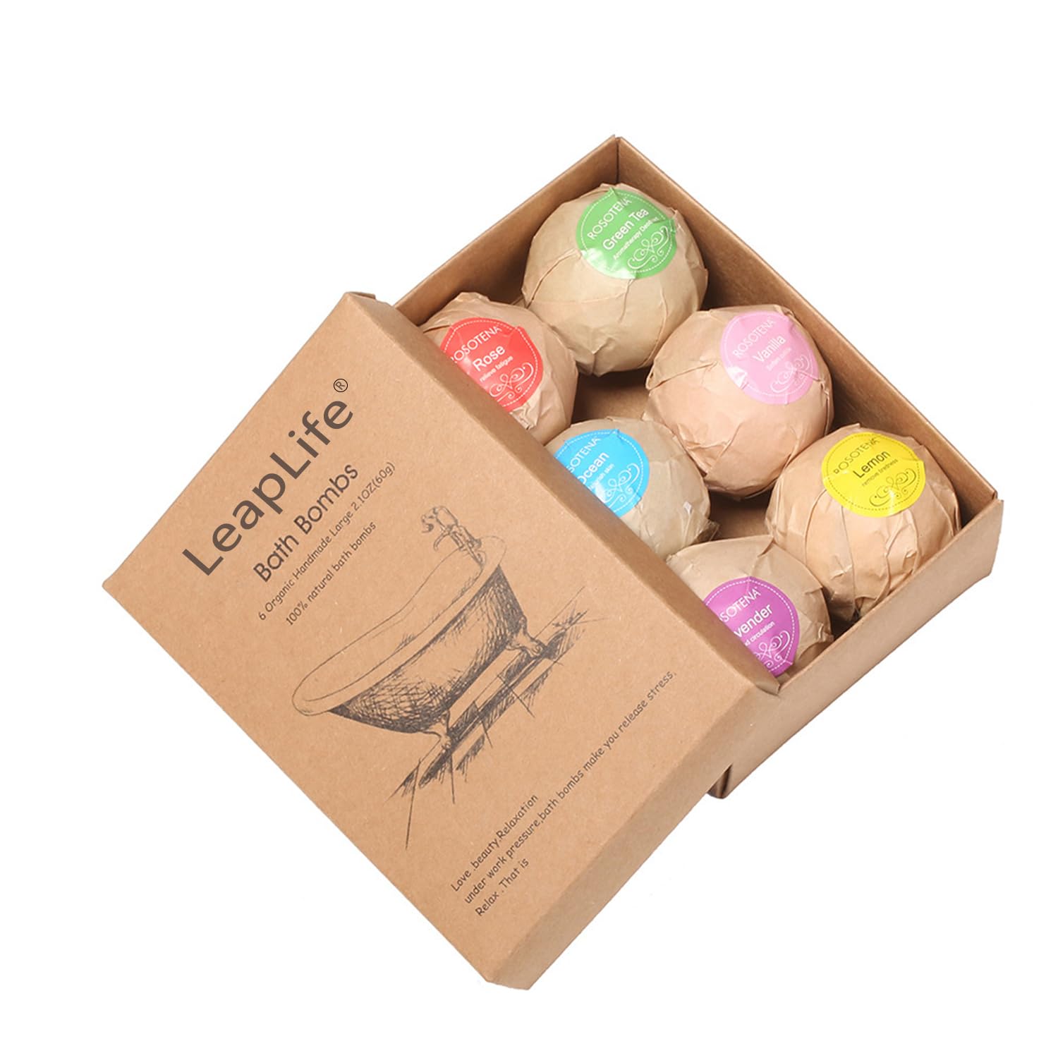 LeapLife Bath Bombs Gift Set – 6 Scents, 60g Each, Organic Handmade Fizzers