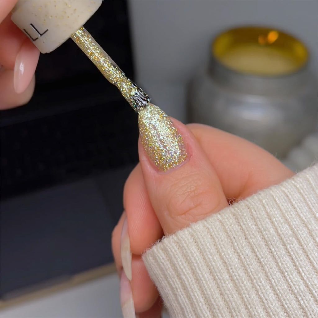 LECHAT Starfall Gel Polish – One-Coat Color & Top, Holographic Gold Glitter