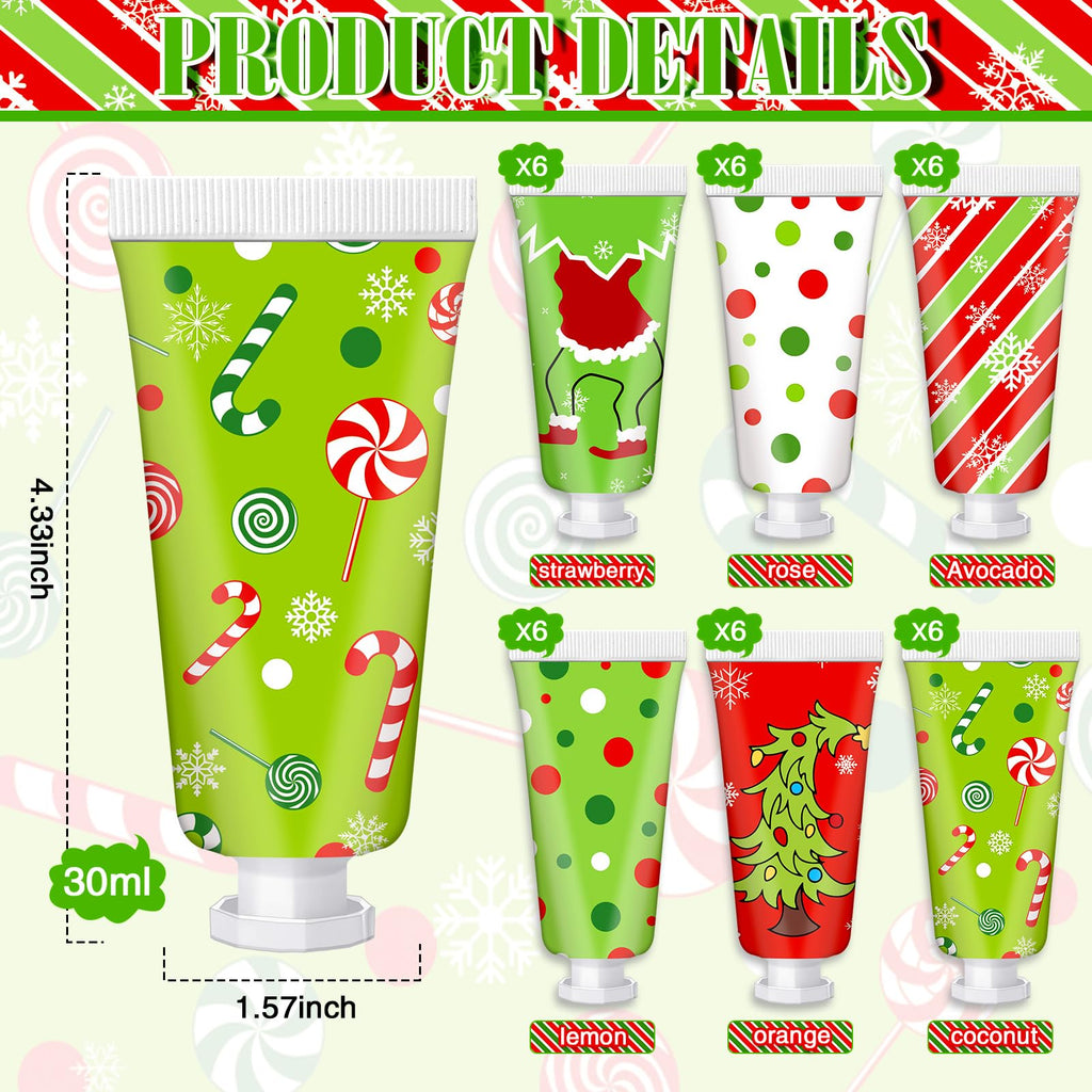 Leelosp 36-Pcs Christmas Hand Cream Gift Set - 6 Flavors, Mini Travel Moisturizers