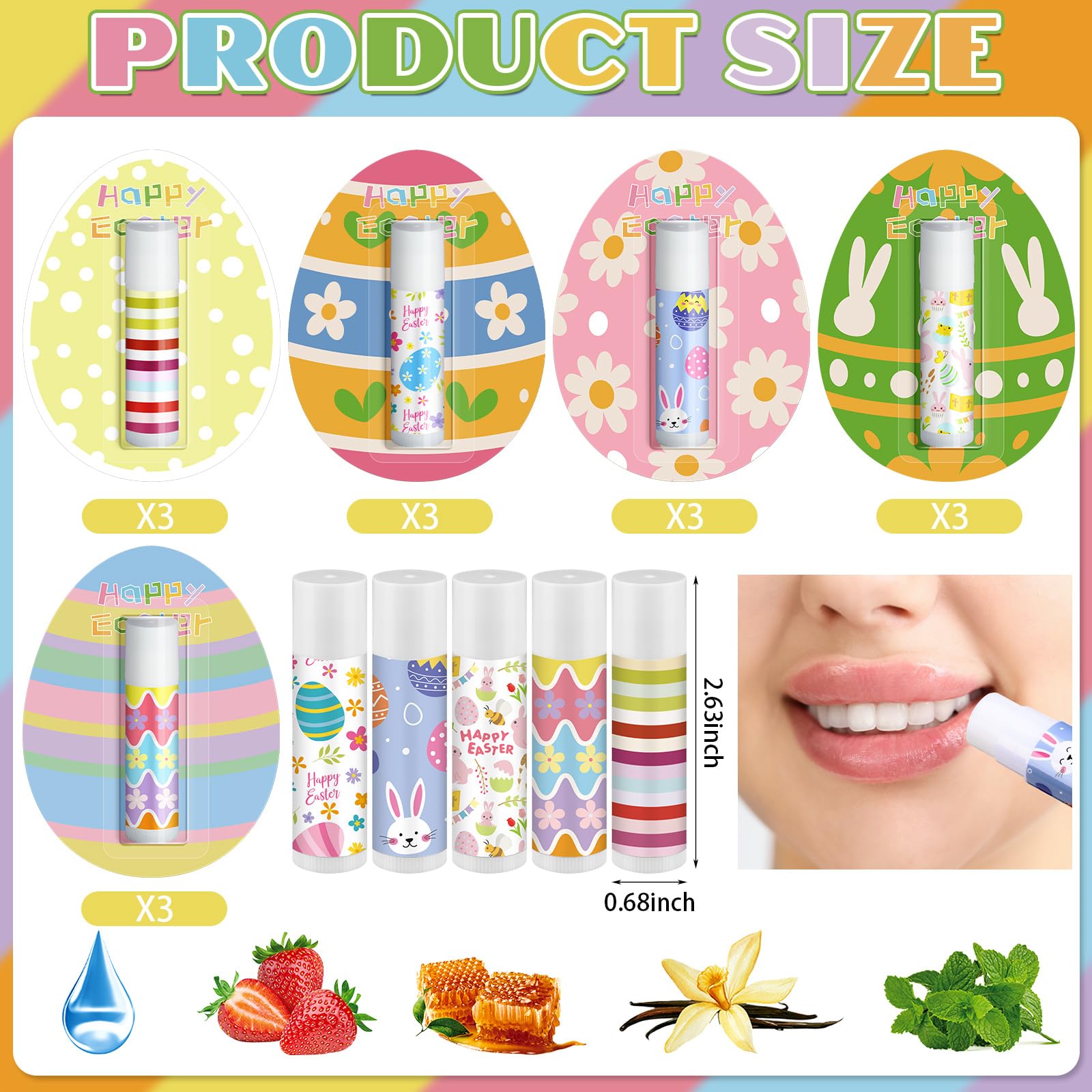 Leelosp 15 Pack Easter Lip Balm Bulk — Natural Moisturizing Lip Balms for Gifts & Party Favors