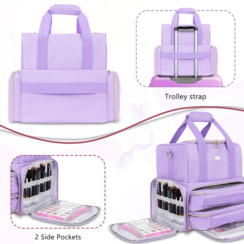 LEFOR·Z Nail Polish Organizer – 80 Bottles, Nail Lamp, 2 Removable Bags, Portable Purple