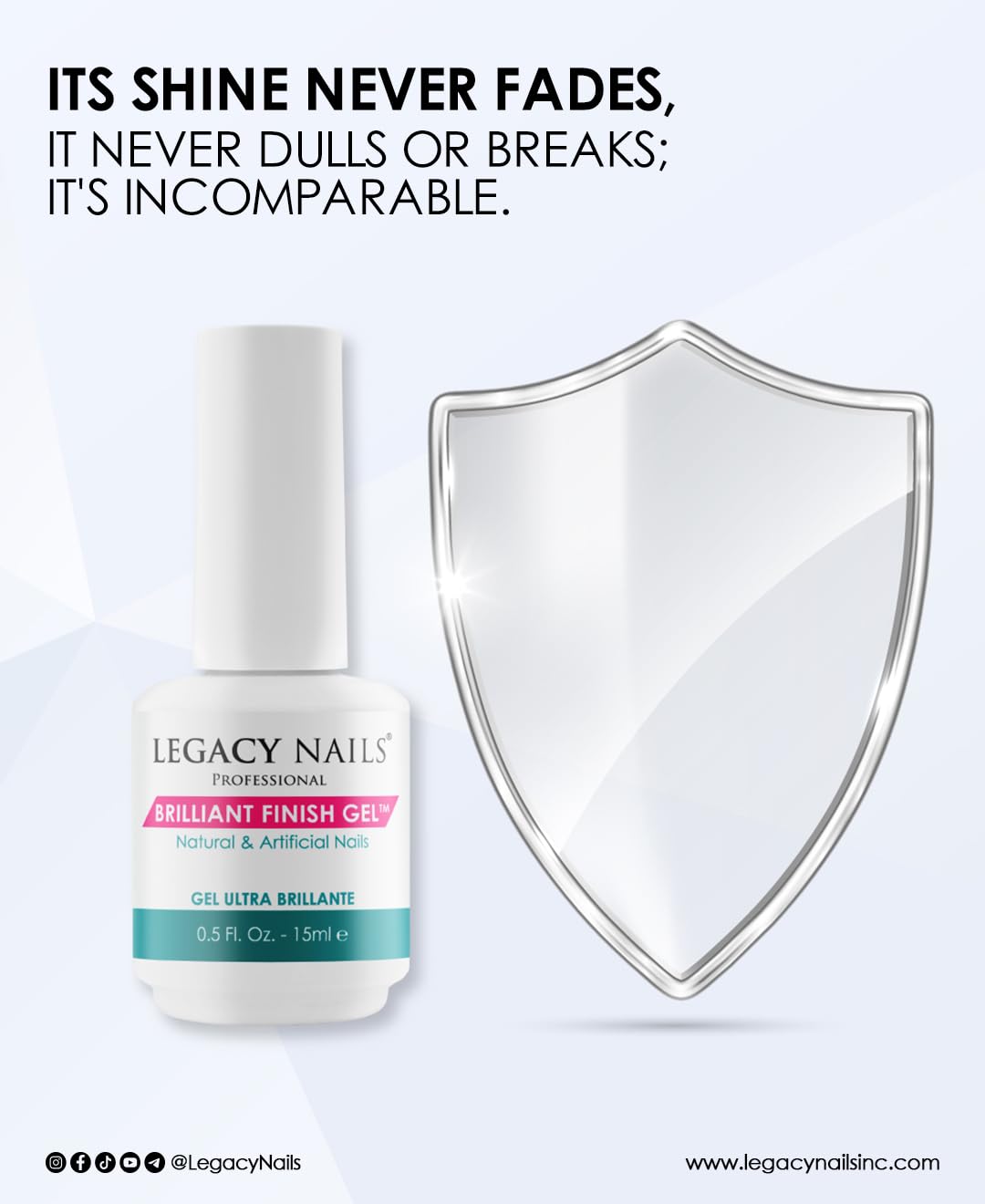 Legacy Nails BRILLANT FINISH GEL Top Coat 0.5oz — High-Gloss, Chip-Resistant, Quick-Curing