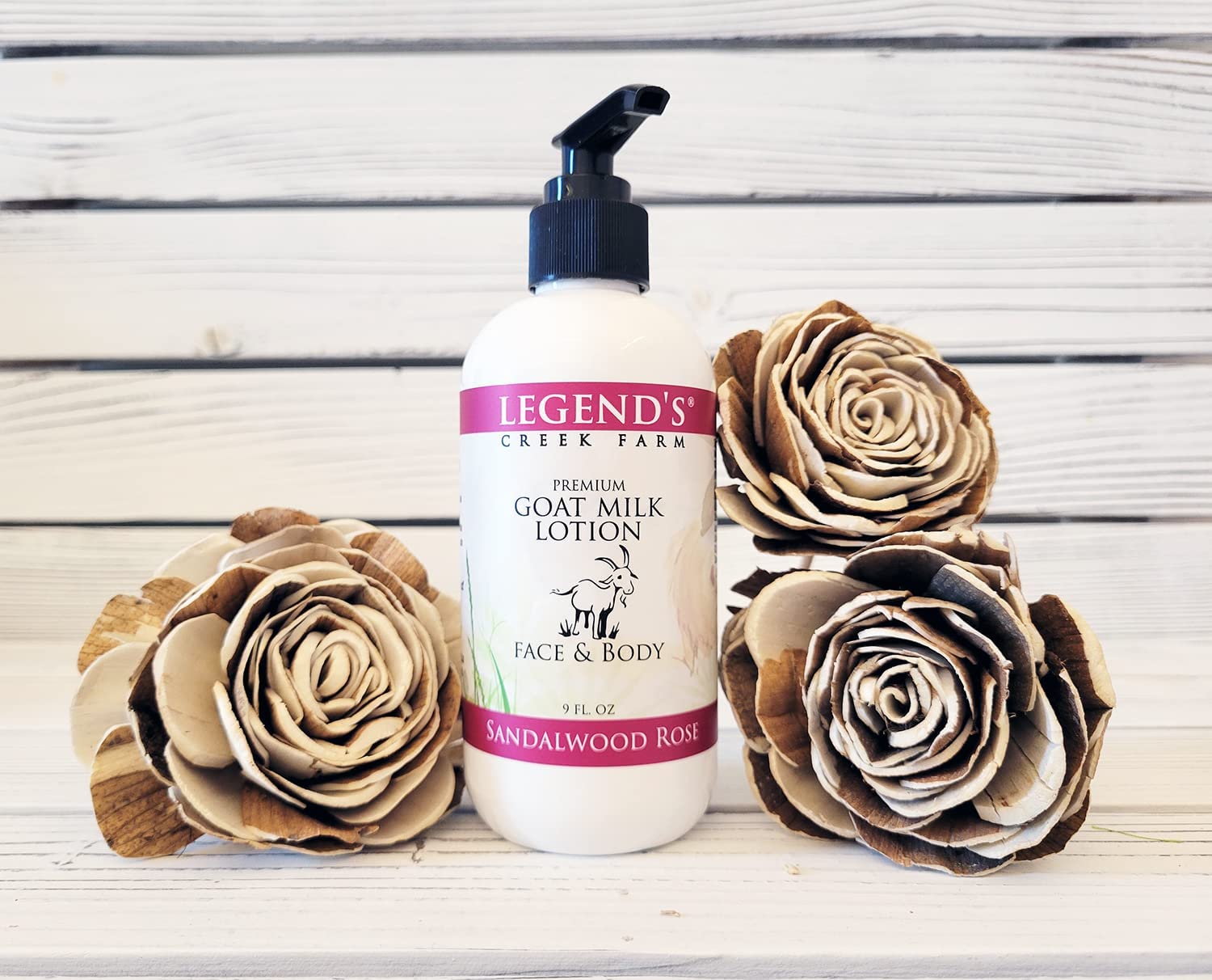 Legend's Creek Goat Milk Lotion – 9 oz (2-Pack) Sandalwood Rose for Body, Hands & Face