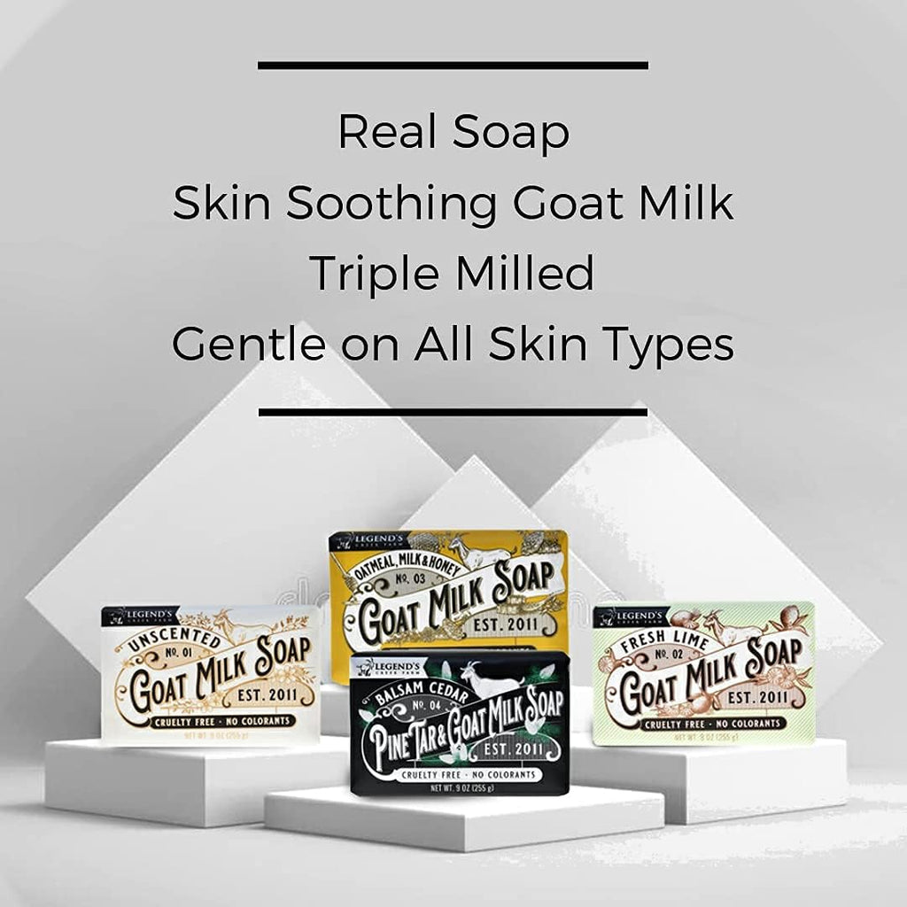 Legend's Creek Goat Milk Soap - Triple Milled Moisturizing Bar for Hands & Body (9 oz) - Balsam Cedar & Pine Tar - Pack of 2
