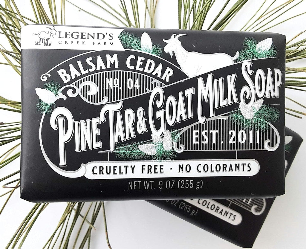 Legend's Creek Goat Milk Soap - Triple Milled Moisturizing Bar for Hands & Body (9 oz) - Balsam Cedar & Pine Tar - Pack of 2