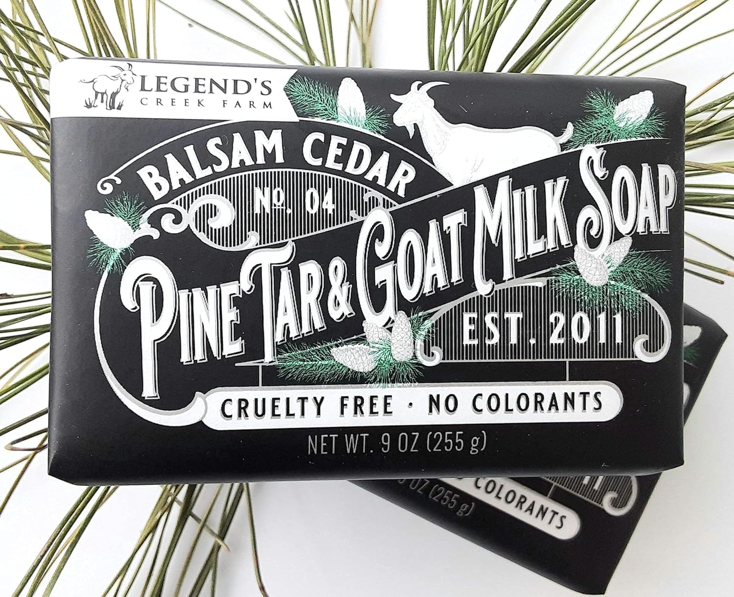 Legend's Creek Goat Milk Soap - Triple Milled Moisturizing Bar for Hands & Body (9 oz) - Balsam Cedar & Pine Tar - Pack of 2