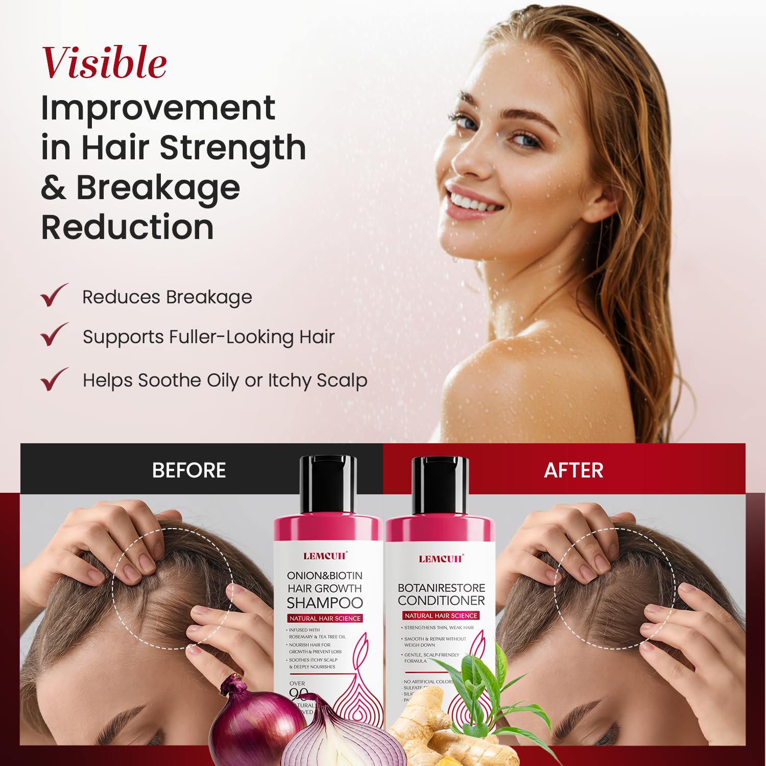 Lemcuh Hair Growth Shampoo & Conditioner Set – Onion Biotin with Rosemary & Tea Tree