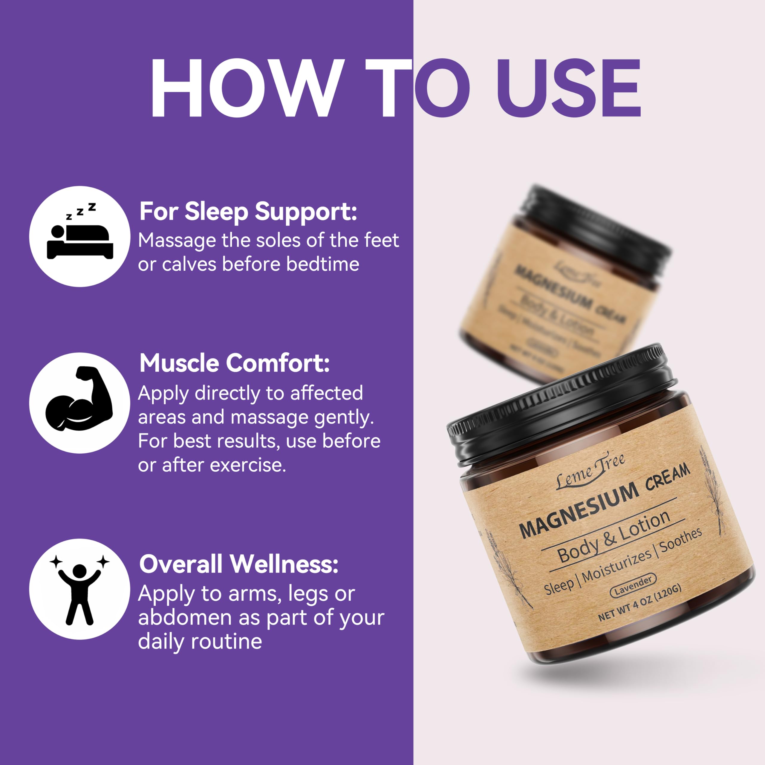 LemeTree Magnesium Cream for Sleep | Nighttime Topical Magnesium Lotion