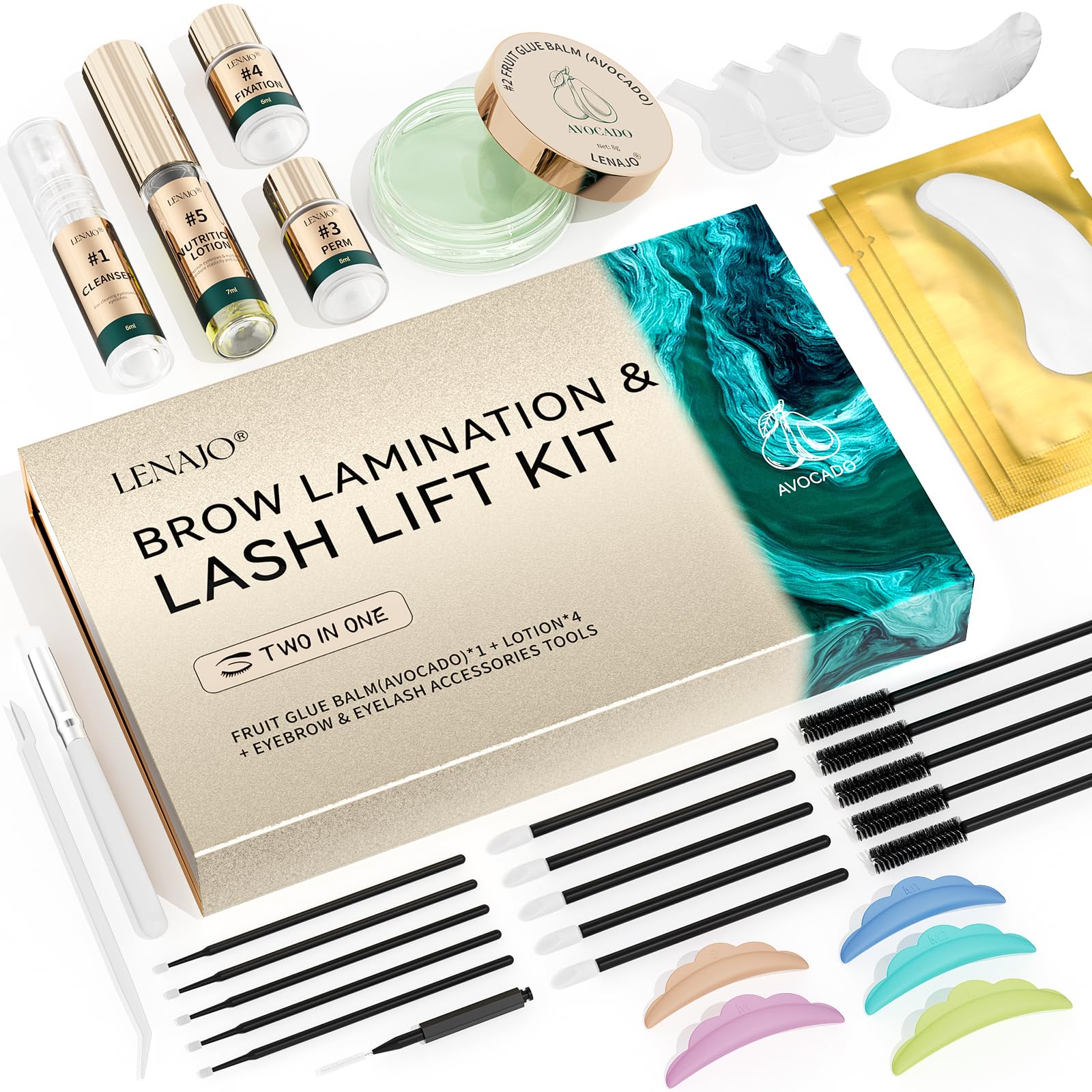 LENAJO Avocado Lash Lift & Brow Lamination Kit – 2-in-1 Professional Perm Set