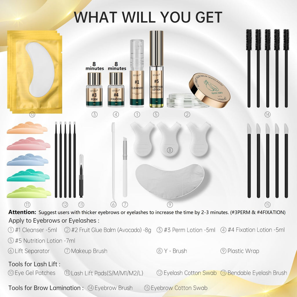 LENAJO Avocado Lash Lift & Brow Lamination Kit – 2-in-1 Professional Perm Set
