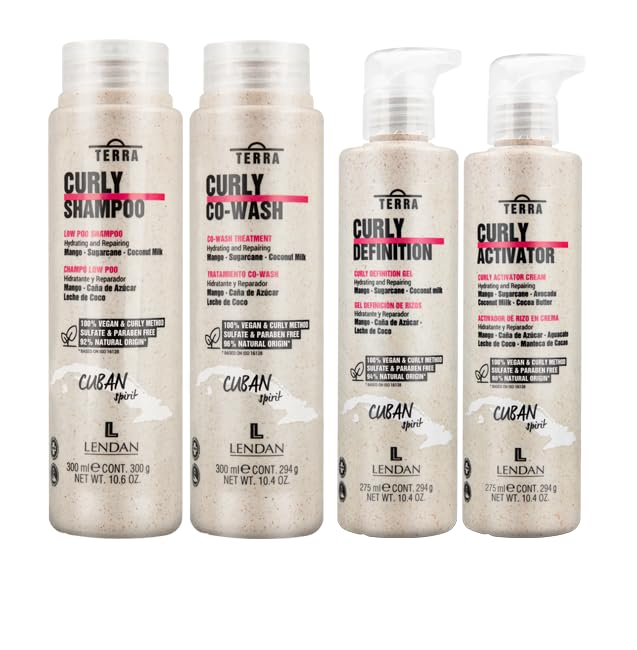 Lendan Curly Cuban Spirit 4-Piece Kit by Terra – Low Poo Shampoo, Co-Wash, Curl Gel & Activator Cream