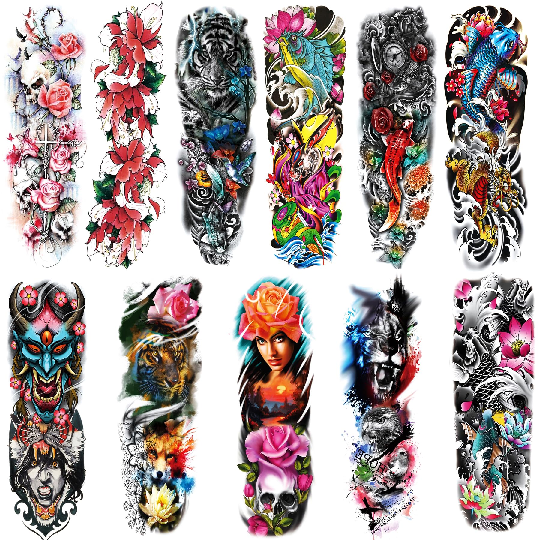 LEOARS Colorful Sleeve Tattoos – 12-Sheet Full Arm Temporary Tattoos