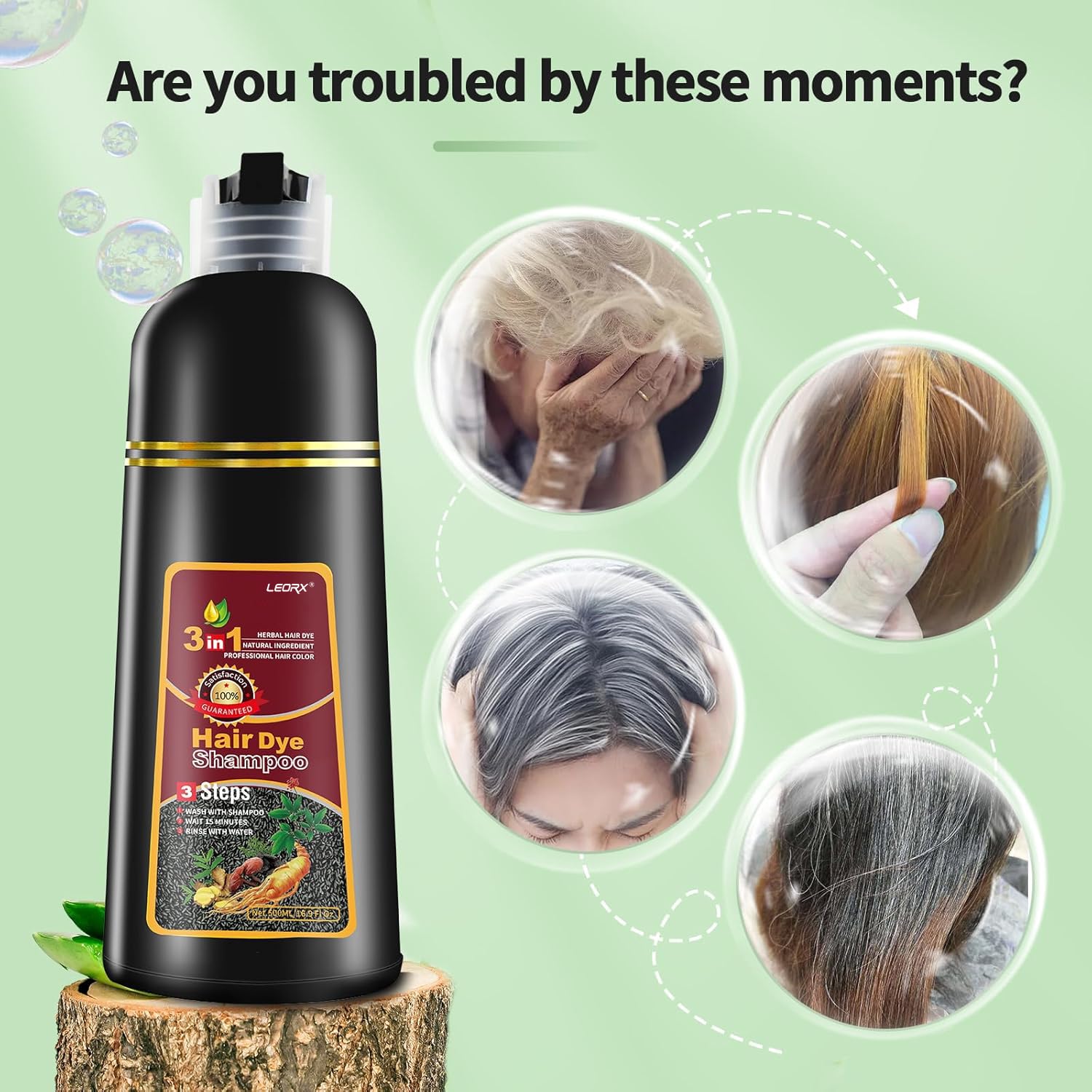 Leorx 2-Pack Hair Dye Shampoo Chestnut Brown – 3-in-1 Herbal Color Shampoo for Women & Men