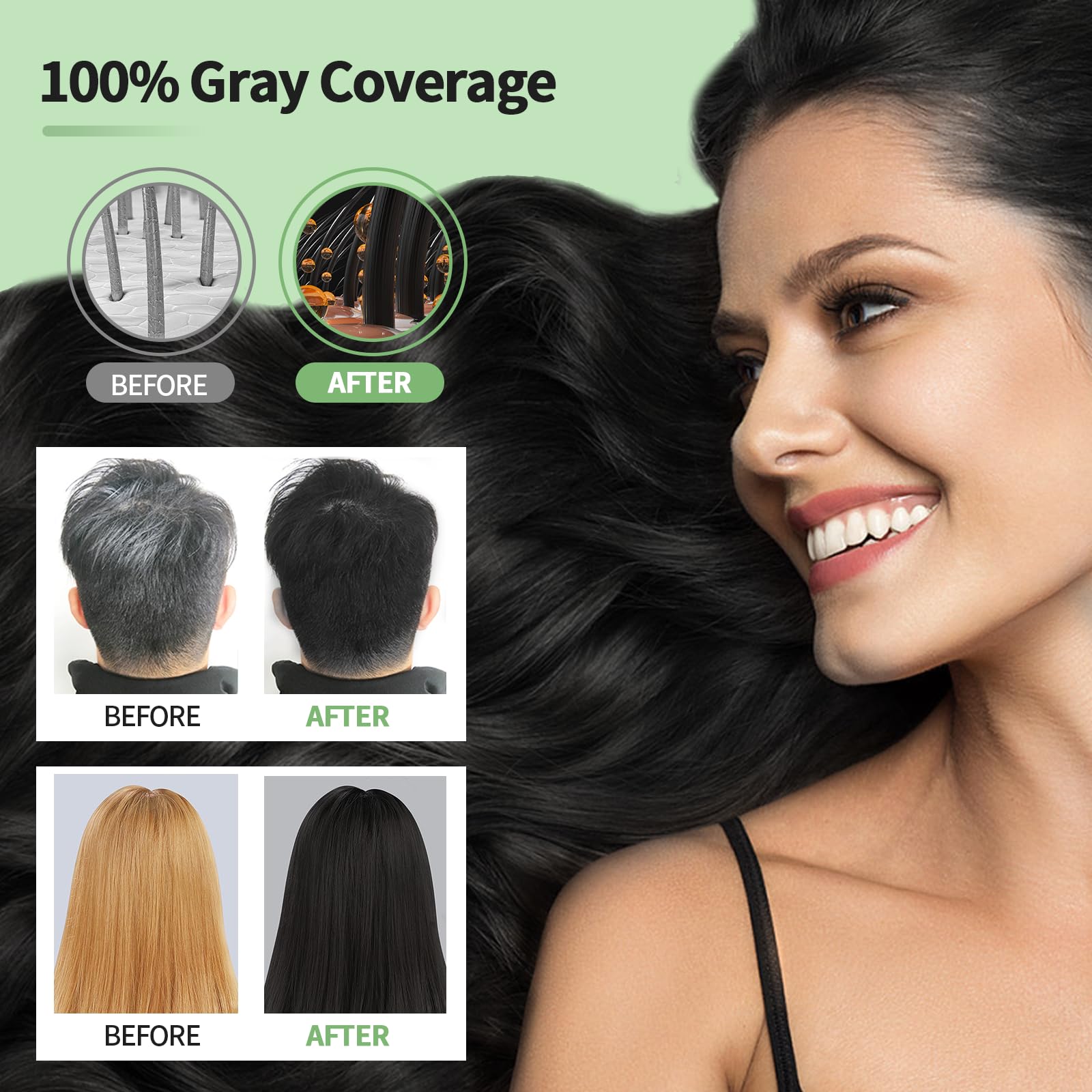 Leorx Black Hair Dye Shampoo 16.9 oz – 3-in-1 Color, Ammonia Free for Gray Hair