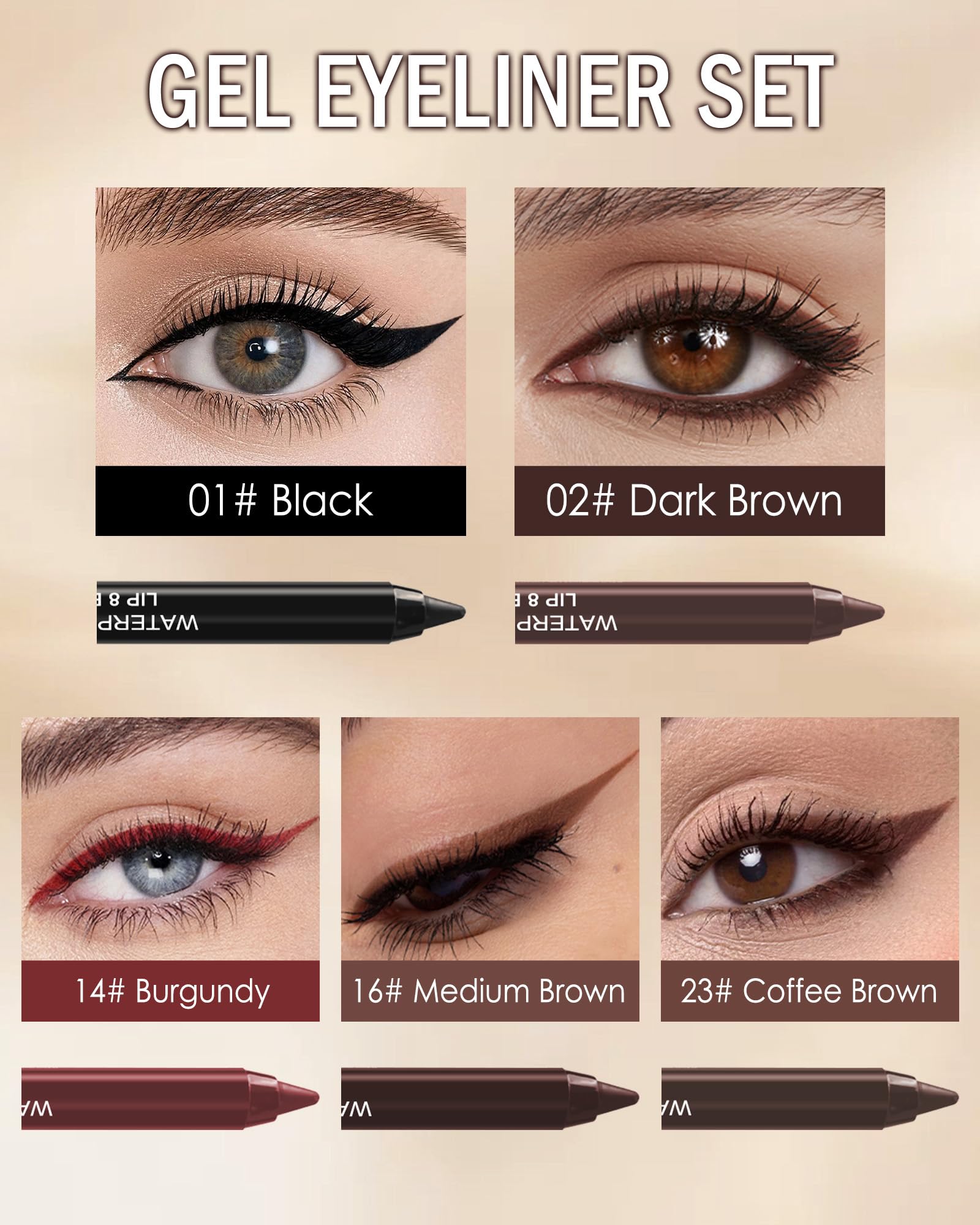 Lestpola 10 Pcs Gel Eyeliner Pencil Set – Waterproof Matte Liners with Sharpener