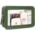 LETGO Clear Makeup Bag – TSA-Approved Travel Organizer, PU Saffiano Leather, Vintage Green