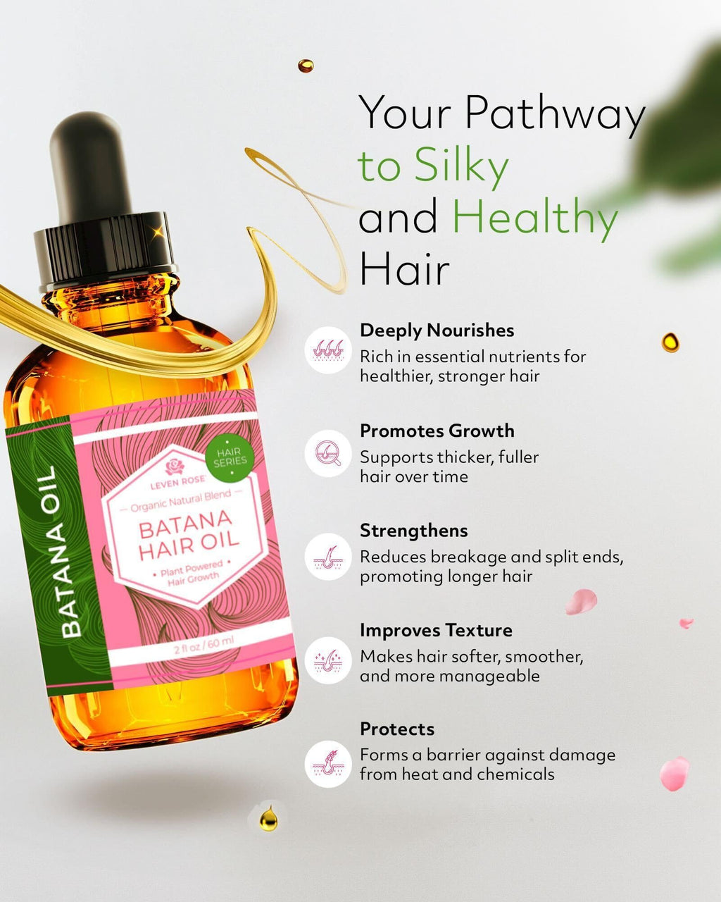 Leven Rose Organic Batana Oil Hair Serum – Growth, Repair, and Shine (2 oz)
