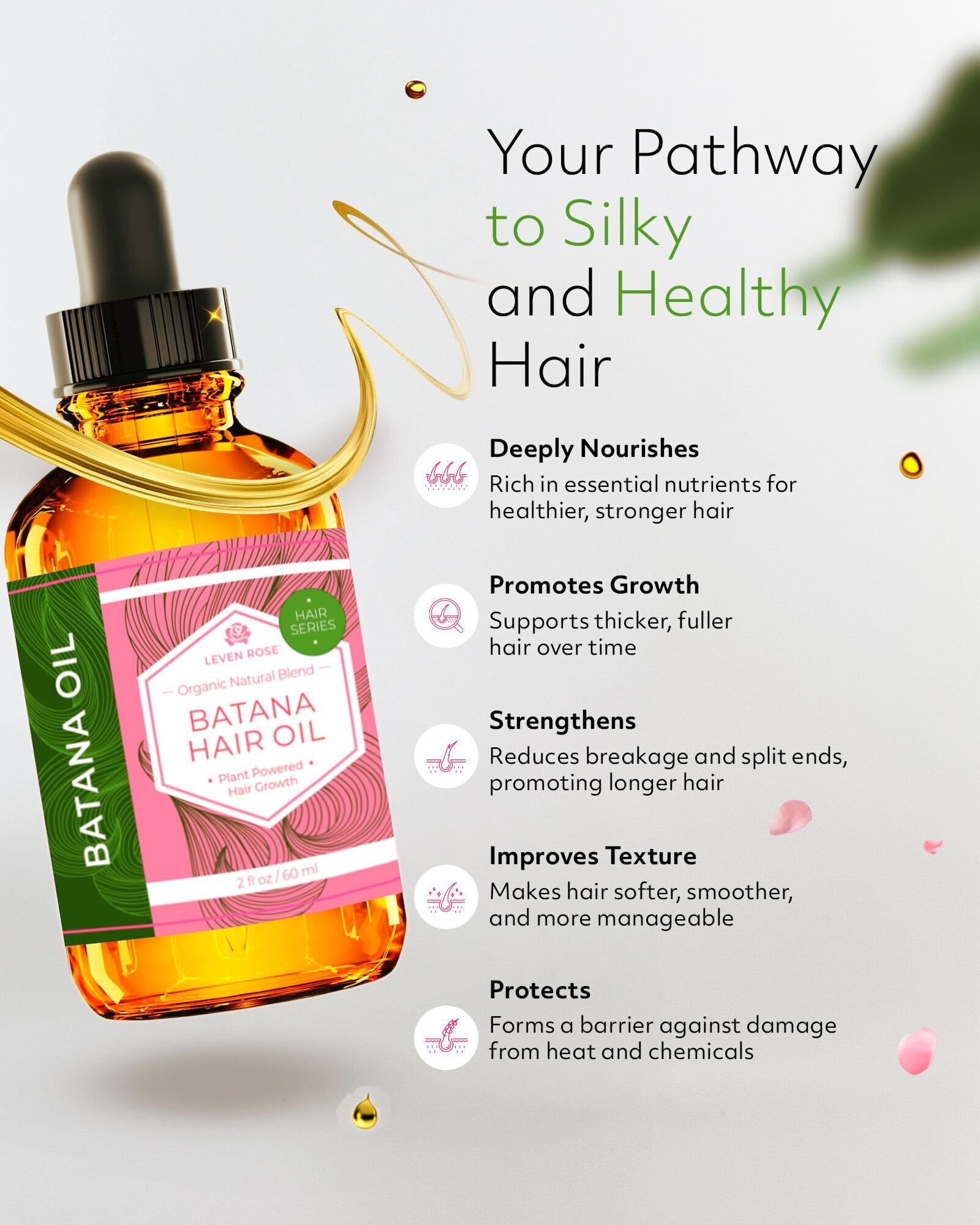 Leven Rose Organic Batana Oil Hair Serum – Growth, Repair, and Shine (2 oz)