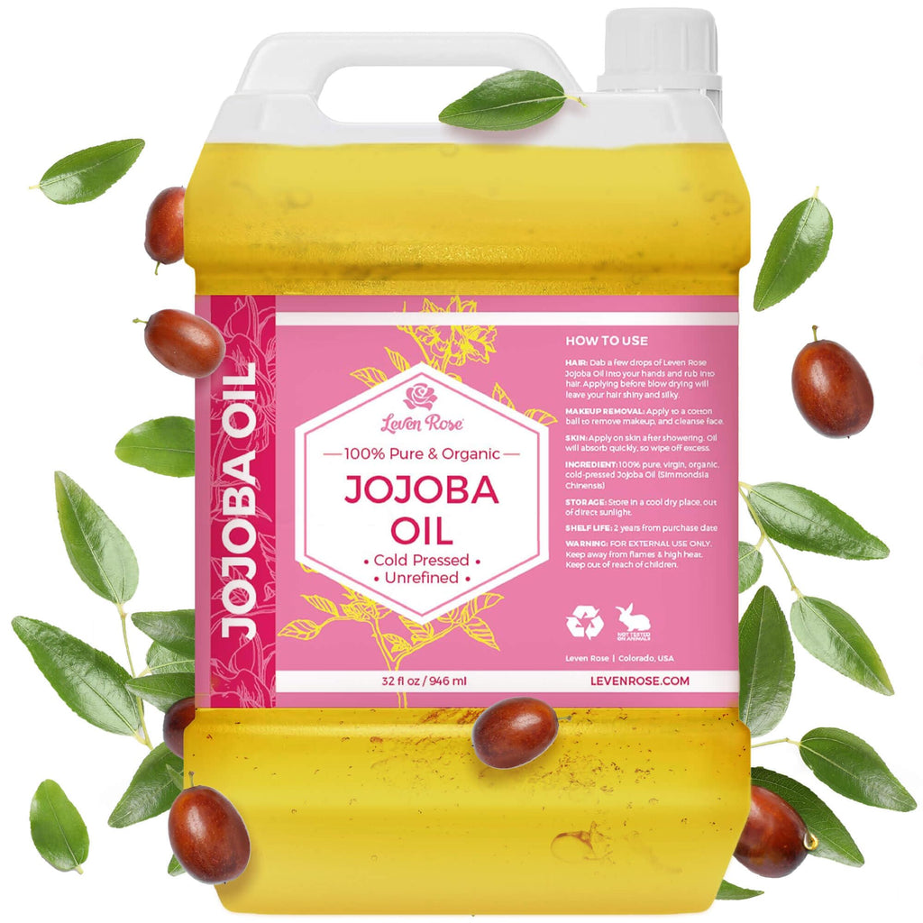 Leven Rose Jojoba Oil Bulk 32 oz – Pure Cold-Pressed Jojoba Oil for Skin, Hair & Nails