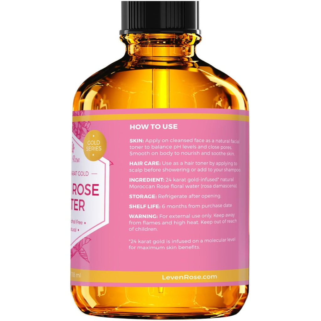 Leven Rose 24K Gold Rose Water Toner – Natural Moroccan Rosewater 4 oz
