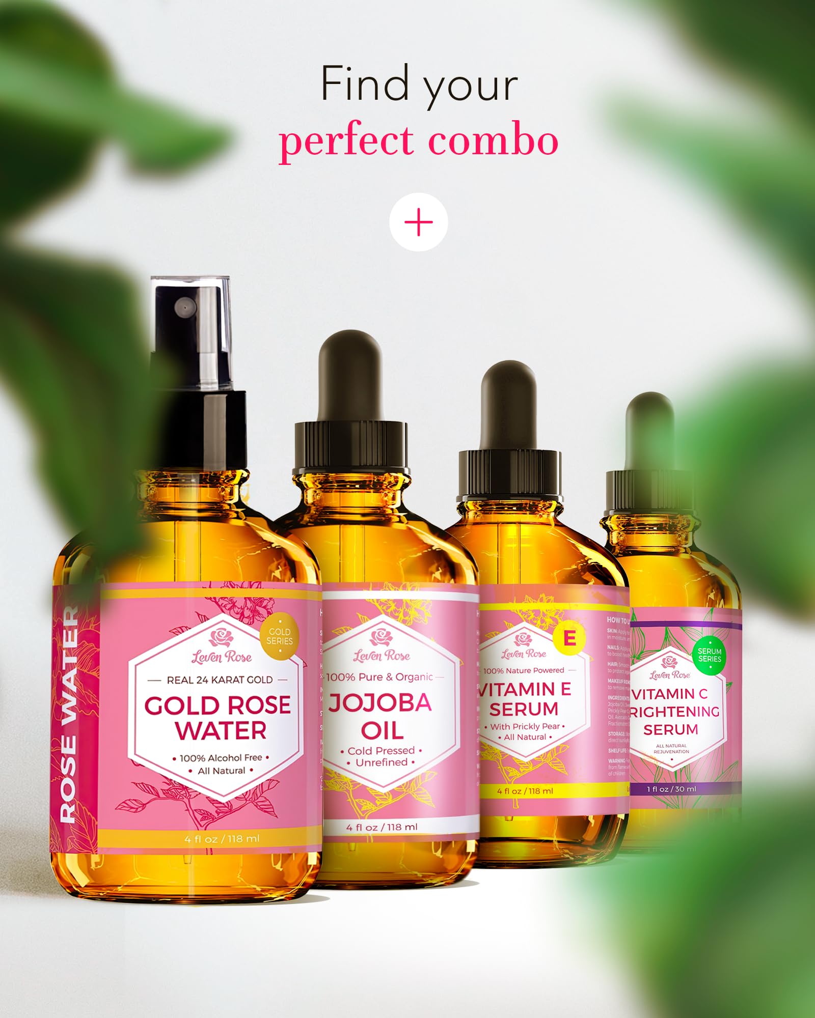 Leven Rose 24K Gold Rose Water Toner – Natural Moroccan Rosewater 4 oz
