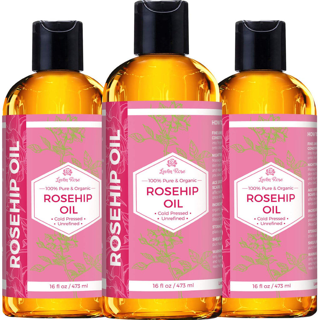 Leven Rose Rosehip Seed Oil 16 oz – Pure, Unrefined Cold-Pressed Rosehip Oil for Face, Body, Hair & Nails