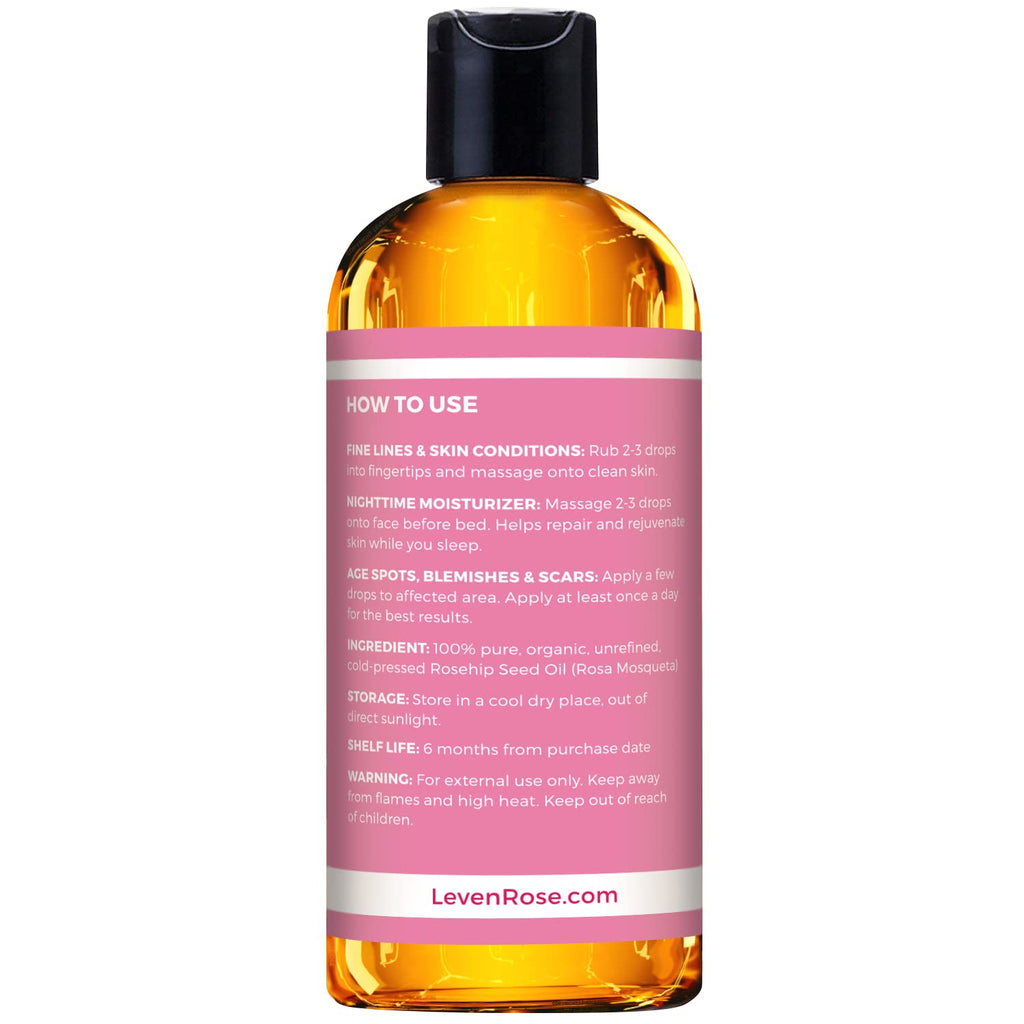 Leven Rose Rosehip Seed Oil 16 oz – Pure, Unrefined Cold-Pressed Rosehip Oil for Face, Body, Hair & Nails