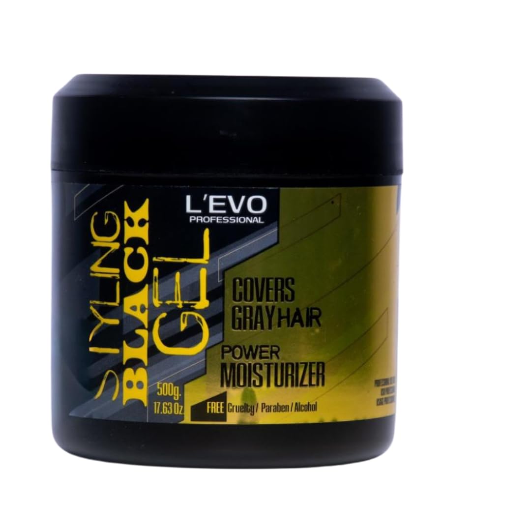 L'EVO PROFESSIONAL Black Styling Gel for Men – Medium Hold, Gray Blending, 17.63 oz