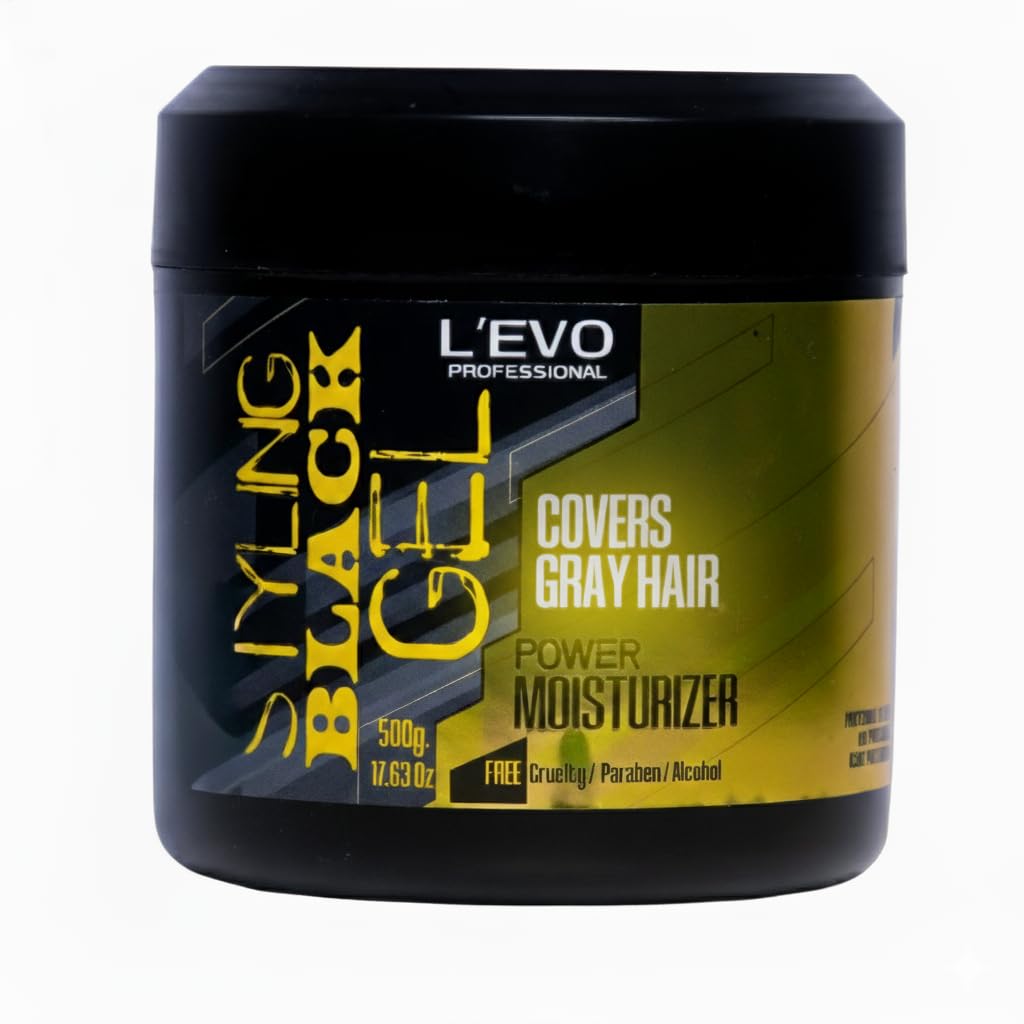 L'EVO PROFESSIONAL Black Styling Gel for Men – Medium Hold, Gray Blending, 17.63 oz