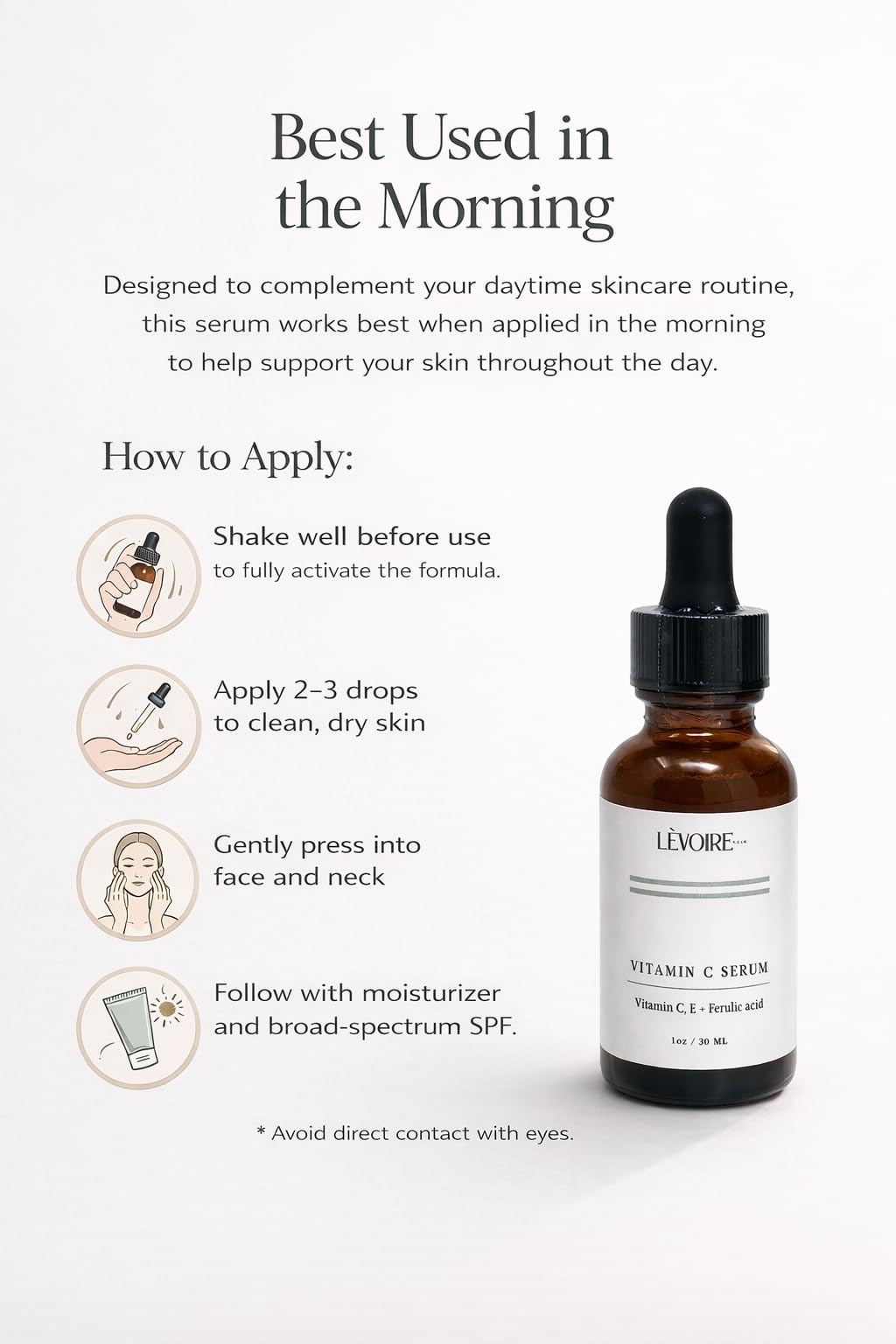 LEVOIRE SKIN Vitamin C Radiance Serum — 20% Vitamin C, Ferulic Acid, Vitamin E | Vegan & Cruelty-Free | 1oz