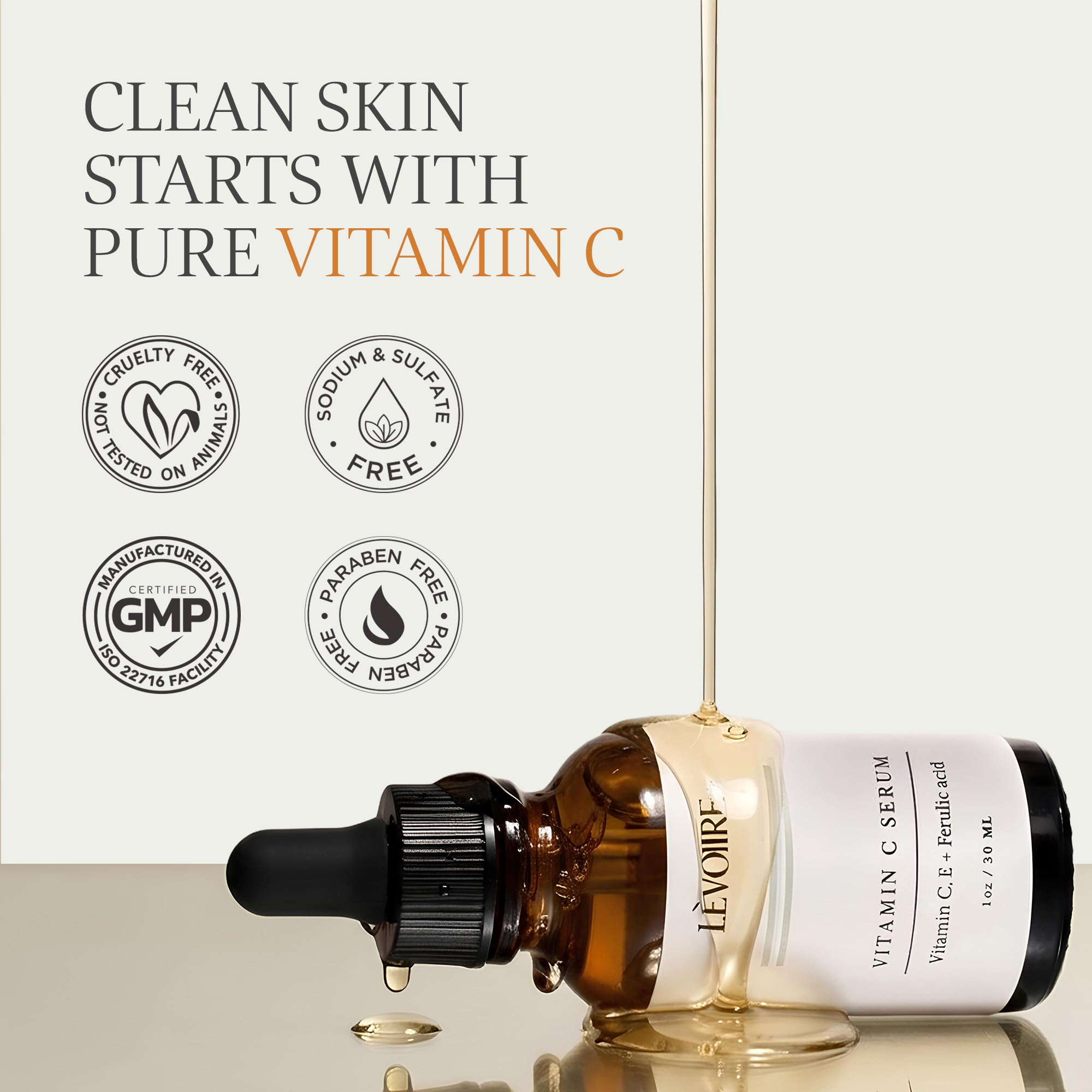LEVOIRE SKIN Vitamin C Radiance Serum — 20% Vitamin C, Ferulic Acid, Vitamin E | Vegan & Cruelty-Free | 1oz