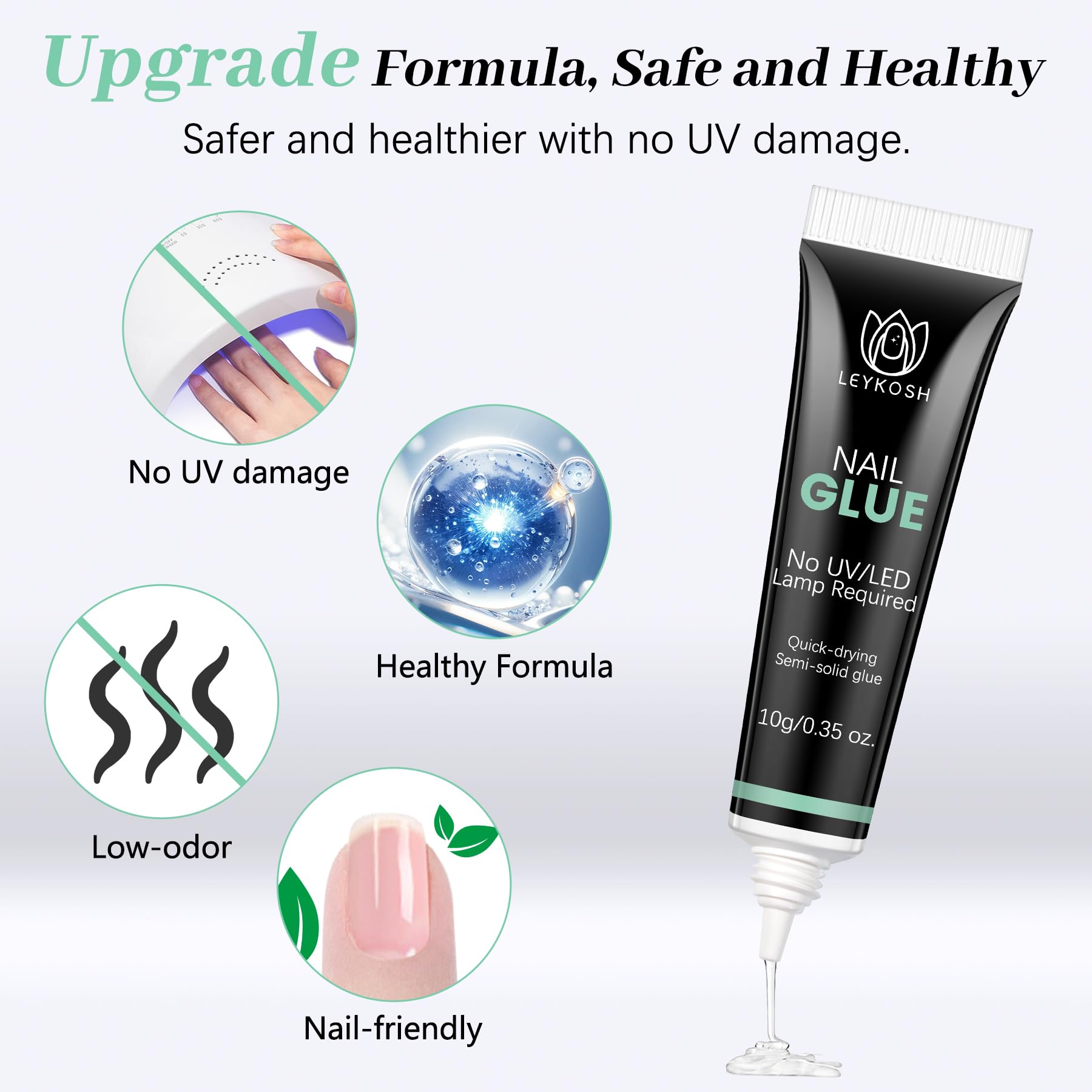 LEYKOSH Nail Glue for Press-Ons – 10s Dry Time, No Light Needed, 28+ Days Hold | 20g Total