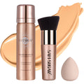 Lezero AirBrush Foundation Spray – Full-Coverage Matte Finish with Brush & Sponge (#4 Warm Beige)