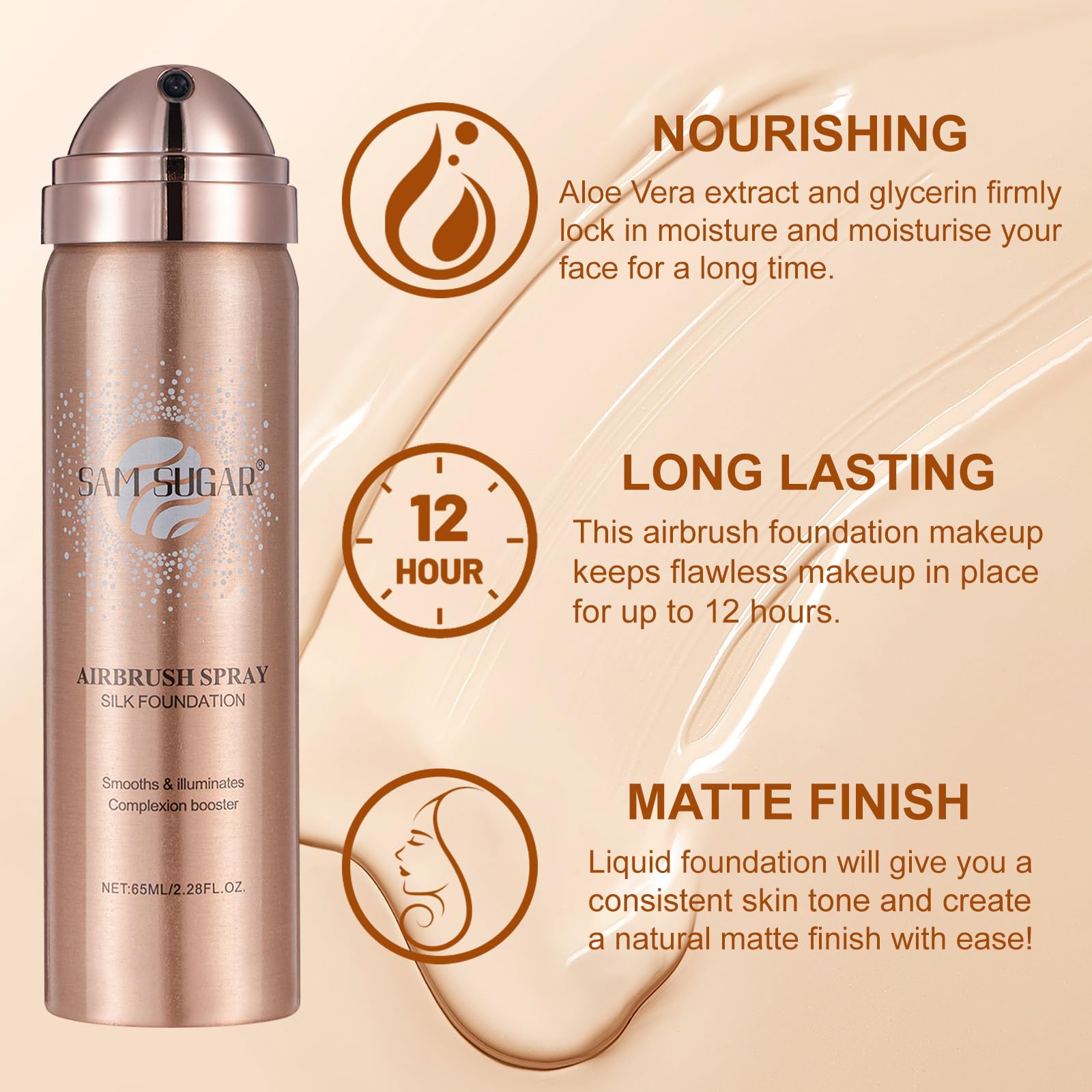Lezero AirBrush Foundation Spray – Full-Coverage Matte Finish with Brush & Sponge (#4 Warm Beige)